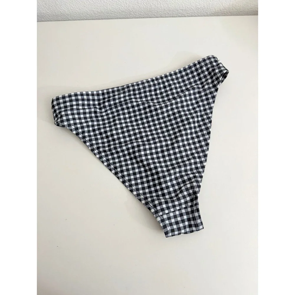 Nasty Gal Collection Gingham‎ High Waisted Bikini Bottom Black White US 6 UK 10